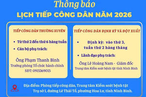 Lịch tiếp công dân năm 2026 của Trung tâm Kiểm soát bệnh tật tỉnh Ninh Bình