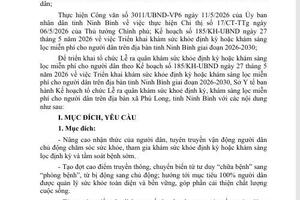 Sở Y tế ban hành Kế hoạch tổ chức Lễ ra quân khám sức khoẻ định kỳ, khám sàng lọc miễn phí cho người dân trên địa bàn xã Phú Long, tỉnh Ninh Bình