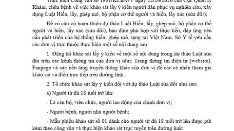 Sở Y tế Ninh Bình triển khai khảo sát lấy ý kiến người dân phục vụ xây dựng Luật Hiến, lấy, ghép mô, bộ phận cơ thể người và hiến, lấy xác sửa đổi